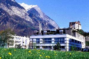 Balzers-Unaxis factory overshadowed by Castle Gutenberg